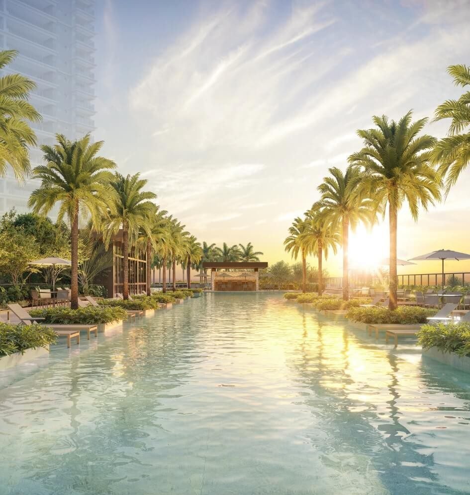 Lindo resort com piscina, palmeiras e beleza natural em Jardim da Hípica