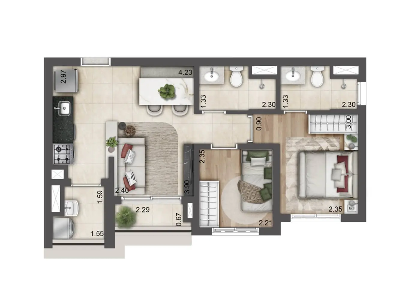 Planta do apartamento tipo no Jardim da Hípica em São Paulo