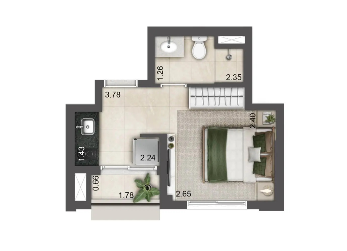 Planta baixa de apartamento no Jardim da Hípica, São Paulo, moderno e funcional