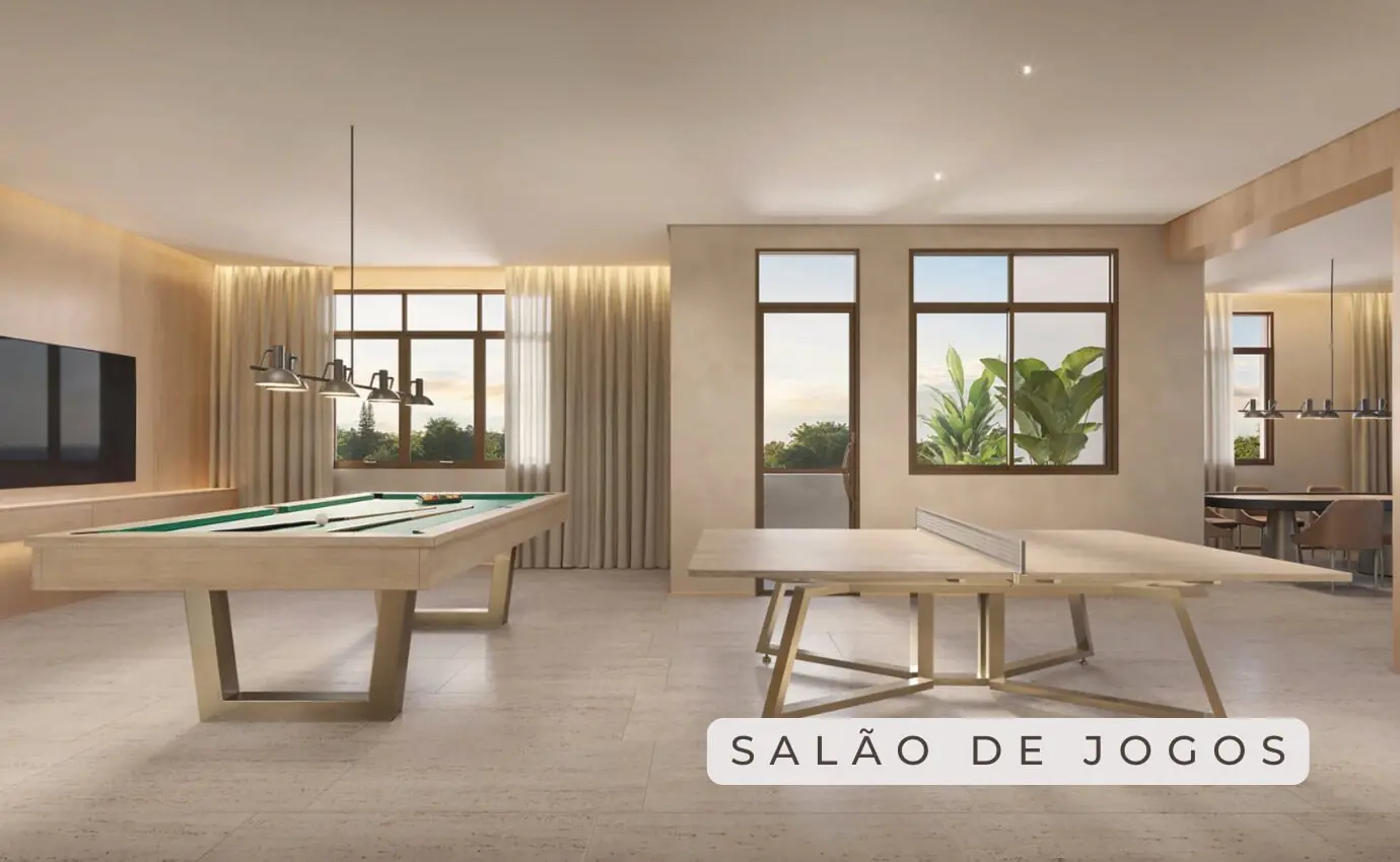 Salão de jogos elegante com mesa de bilhar e espaço confortável